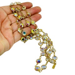SWAROVSKI cisne firmado vintage chapado en oro aurora cristales bisel cadena collar