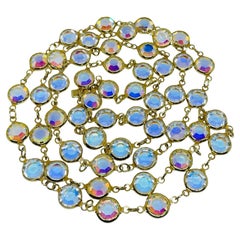 SWAROVSKI cisne firmado vintage chapado en oro aurora cristales bisel cadena collar