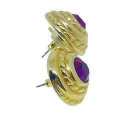 SWAROVSKI swan signed vintage gold plated crystal designer post earrings