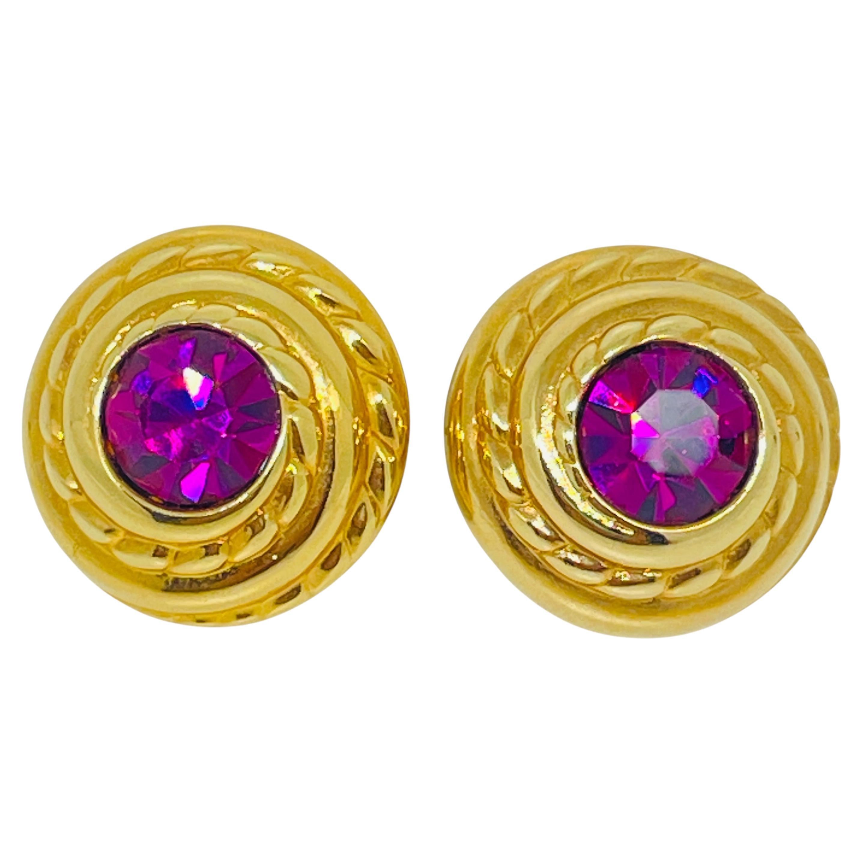 SWAROVSKI swan signed vintage gold plated crystal designer post earrings