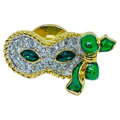 SWAROVSKI Schwan signiert vintage vergoldet Kristall Emaille Maske Designer Stick Pin