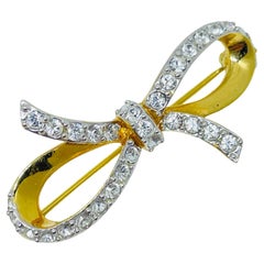 SWAROVSKI cygne signé vintage plaqué or cristaux noeud broche designer