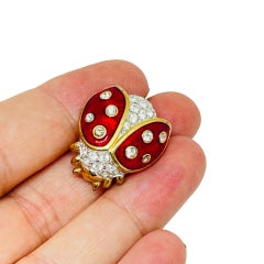 SWAROVSKI swan signed vintage gold plated enamel crystal ladybug designer brooch