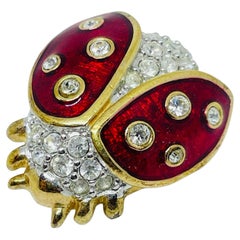 SWAROVSKI swan signed vintage gold plated enamel crystal ladybug designer brooch