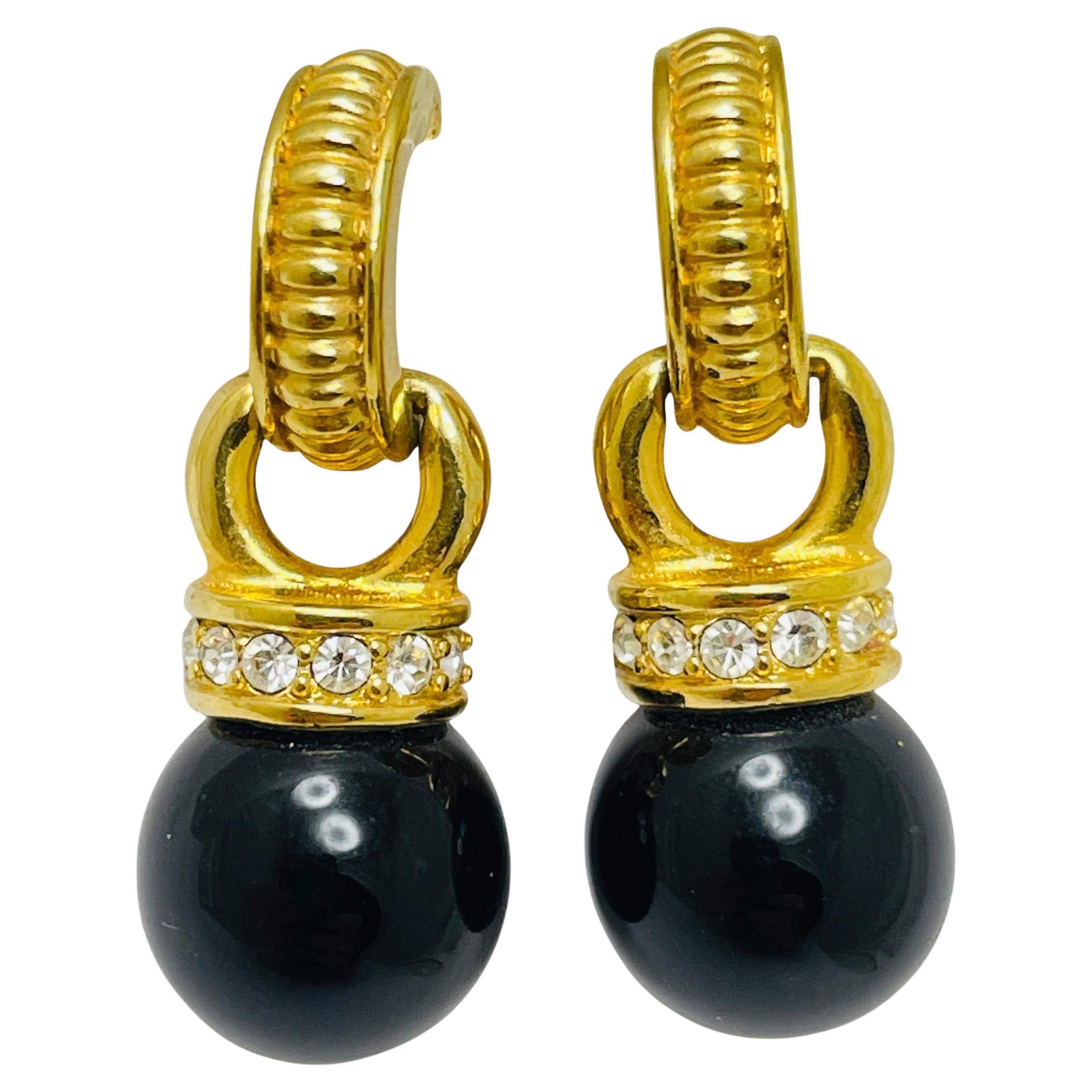 SWAROVSKI swan signed vintage gold plated glass designer earrings