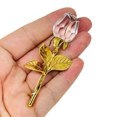 SWAROVSKI swan signed vintage gold plated rose crystal flower designer brooch
