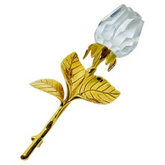 SWAROVSKI swan signed vintage gold plated rose crystal flower designer brooch