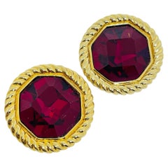 Pendientes de clip de diseño vintage de SWAROVSKI con forma de cisne, con cristales dorados y rojo rubí, firmados