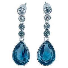 Orecchini pendenti di design Swarovski vintage con cigno, in argento e cristalli blu