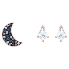 Swarovski Symbolic Rose Gold Tone White Blue Moon Crystal Pierced Earrings Set