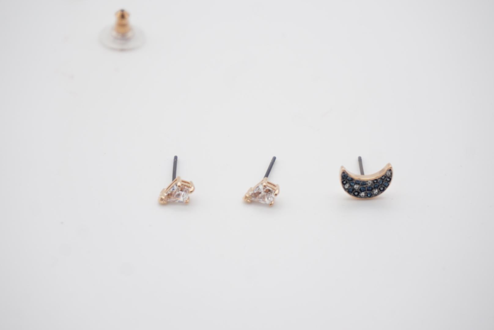 Swarovski Symbolic White Blue Moon Crystal Pierced Earrings Set, Rose Gold Tone For Sale 5
