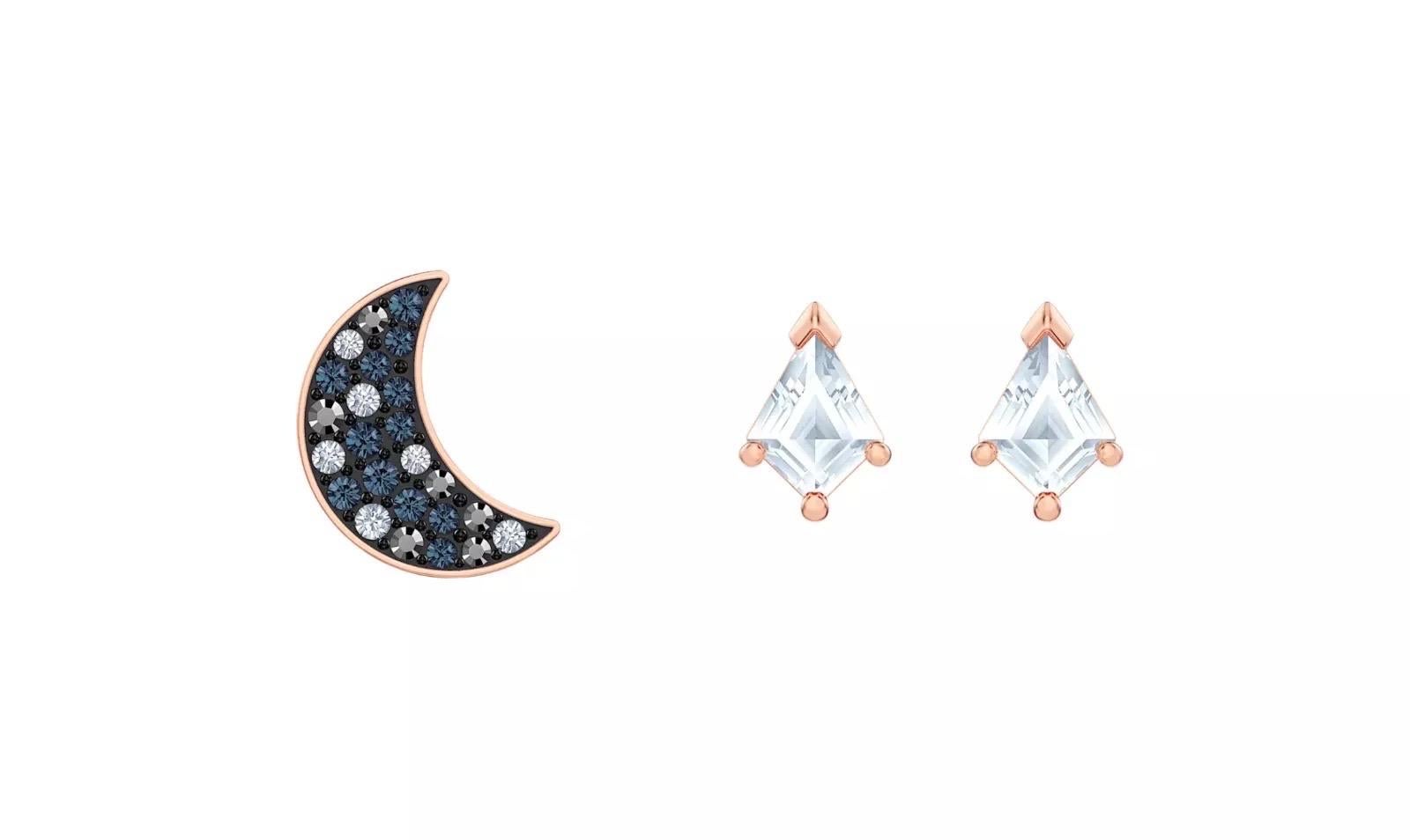 Swarovski Symbolic White Blue Moon Crystal Pierced Earrings Set, Rose Gold Tone For Sale 7