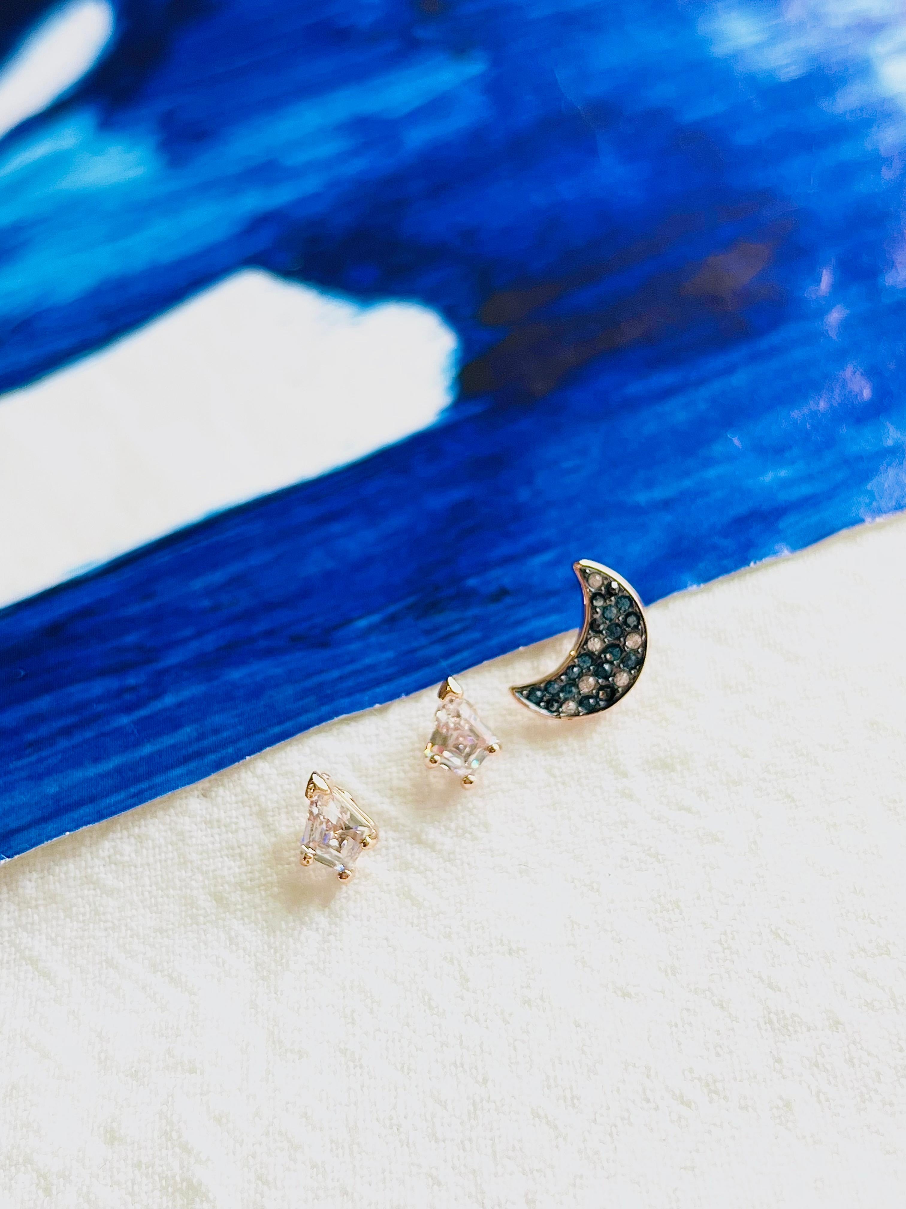 Swarovski Symbolic White Blue Moon Crystal Pierced Earrings Set, Rose Gold Tone In New Condition For Sale In Wokingham, England
