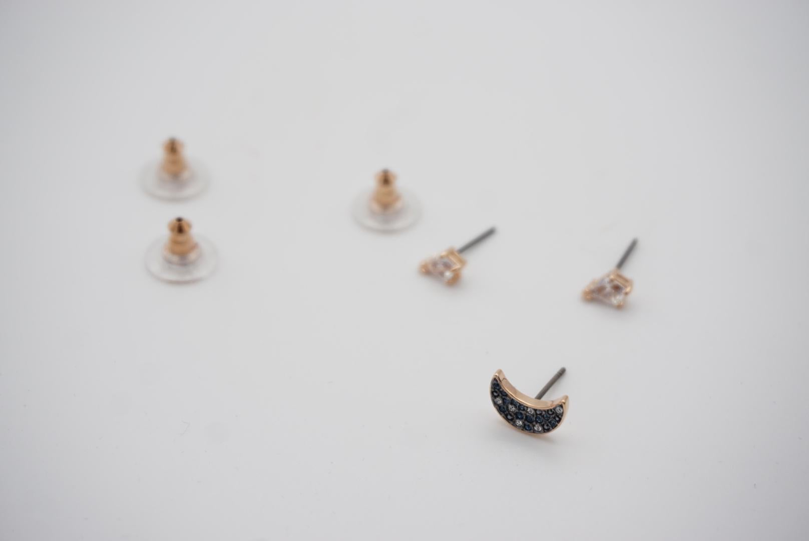 Swarovski Symbolic White Blue Moon Crystal Pierced Earrings Set, Rose Gold Tone For Sale 4
