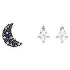 Used Swarovski Symbolic White Blue Moon Crystal Pierced Earrings Set, Rose Gold Tone