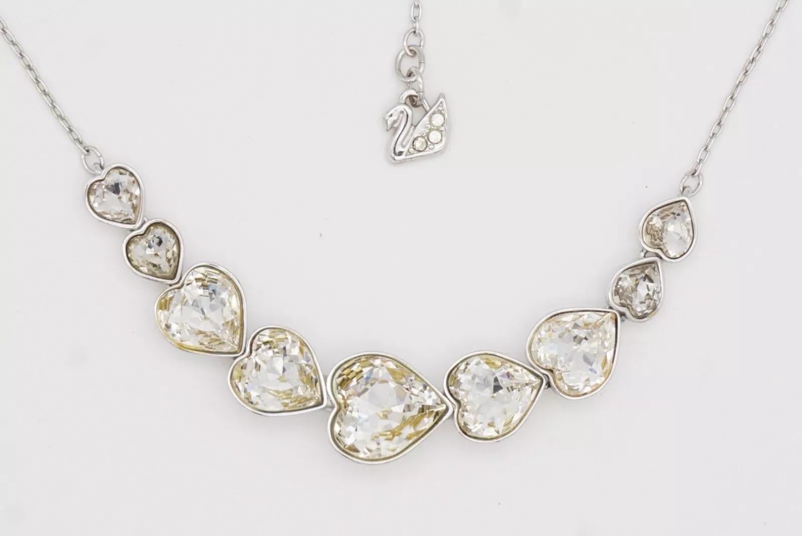 Swarovski Symmetric Nine 9 Hearts Love Clear Crystals Silver Pendant Necklace 5
