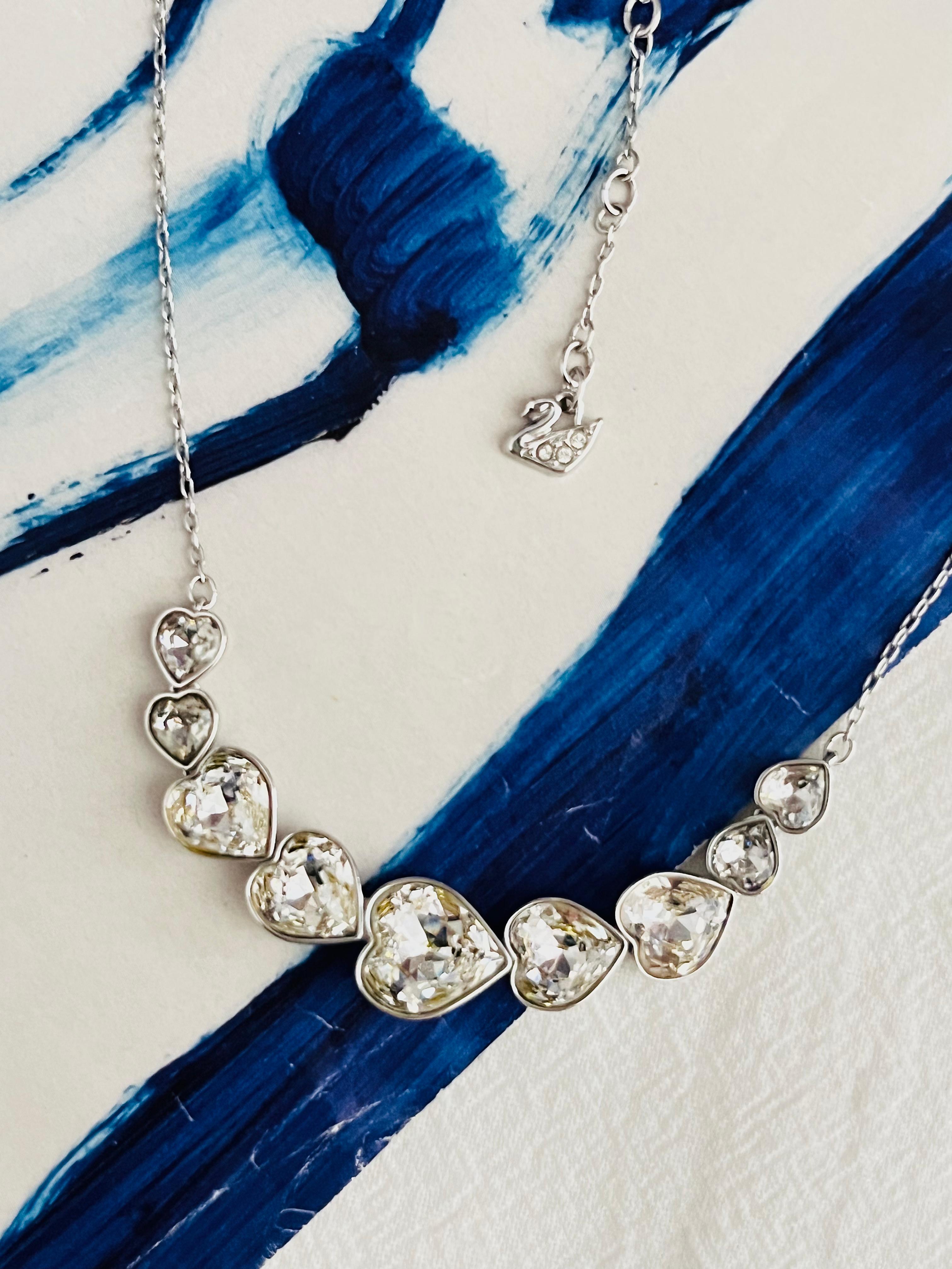 Art Deco Swarovski Symmetric Nine 9 Hearts Love Clear Crystals Silver Pendant Necklace