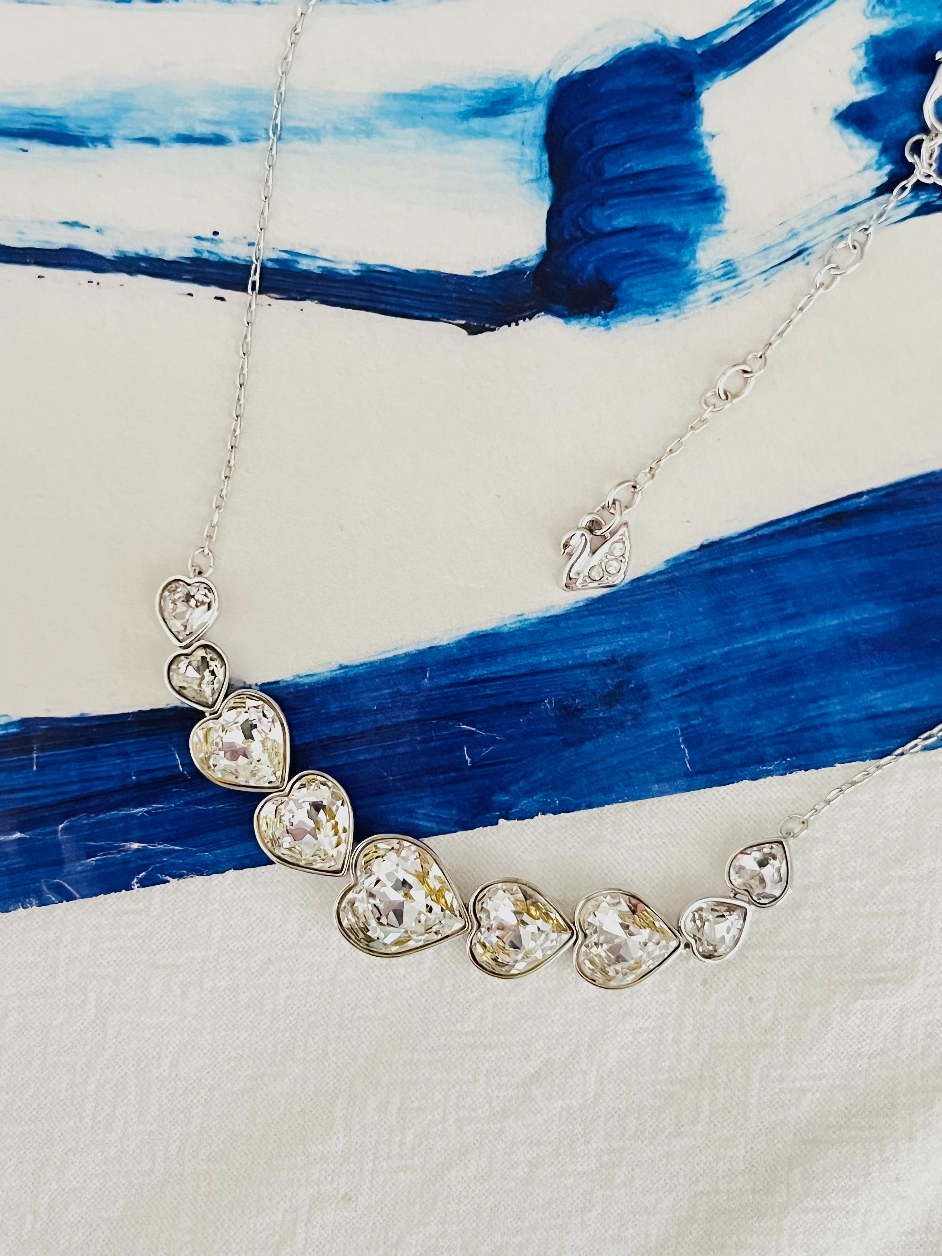 Swarovski Symmetric Nine 9 Hearts Love Clear Crystals Silver Pendant Necklace In Excellent Condition In Wokingham, England