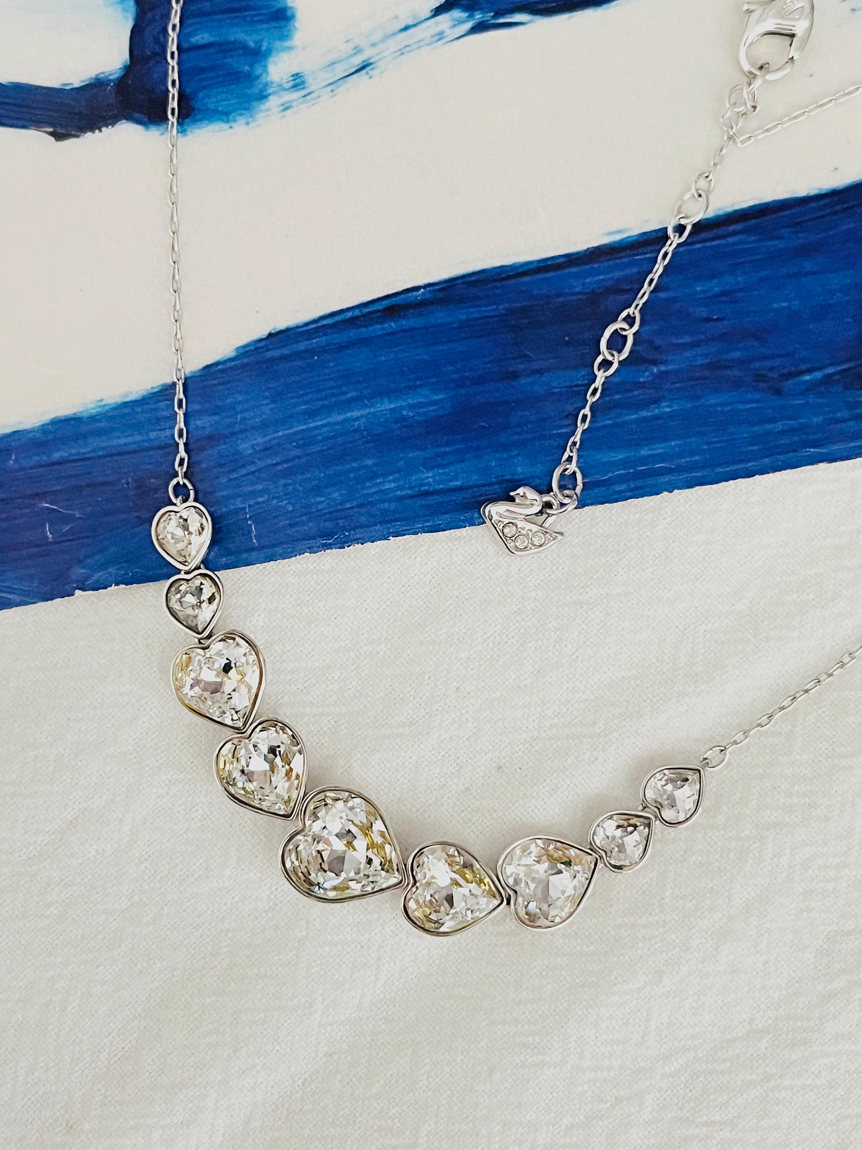 Women's or Men's Swarovski Symmetric Nine 9 Hearts Love Clear Crystals Silver Pendant Necklace