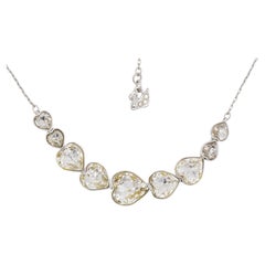 Swarovski Symmetric Nine 9 Hearts Love Clear Crystals Silver Pendant Necklace