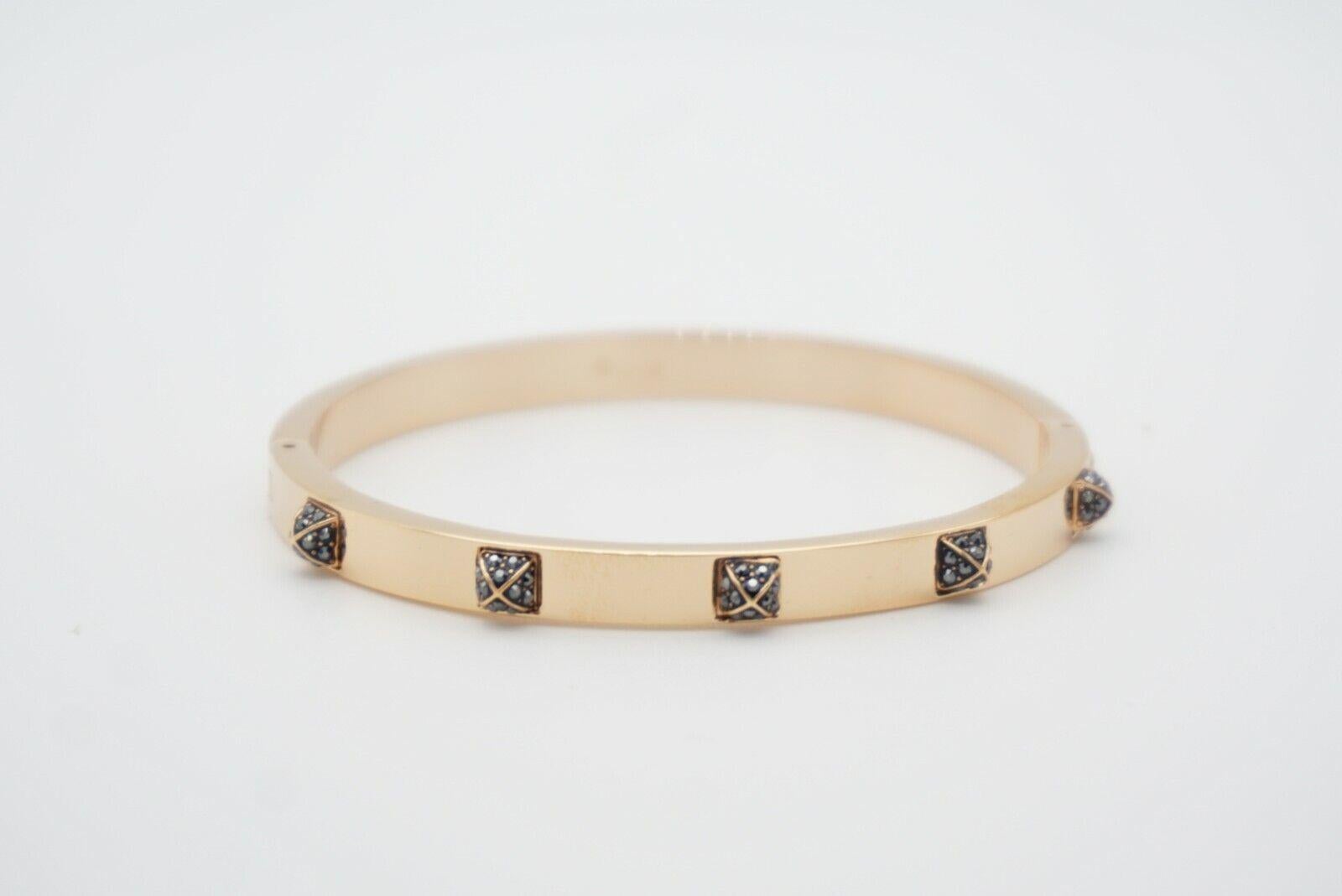 Bracelet jonc SWAROVSKI en cristals carrés noirs foncés et plaqués or rose, taille M en vente 5