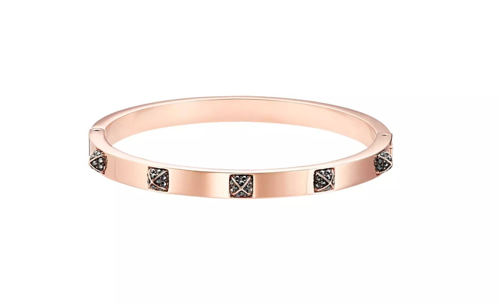 Bracelet jonc SWAROVSKI en cristals carrés noirs foncés et plaqués or rose, taille M en vente 7