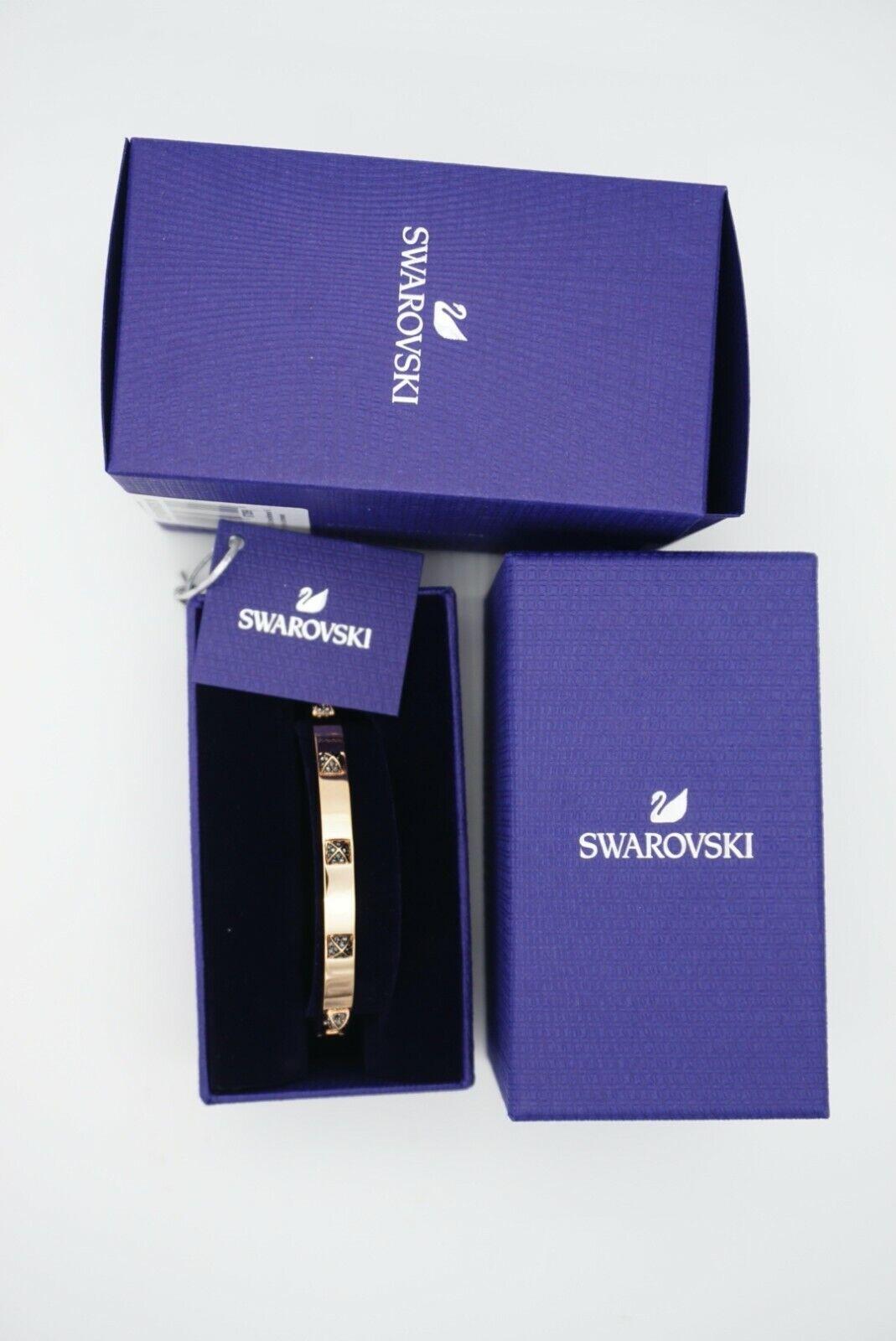 Bracelet jonc SWAROVSKI en cristals carrés noirs foncés et plaqués or rose, taille M en vente 3
