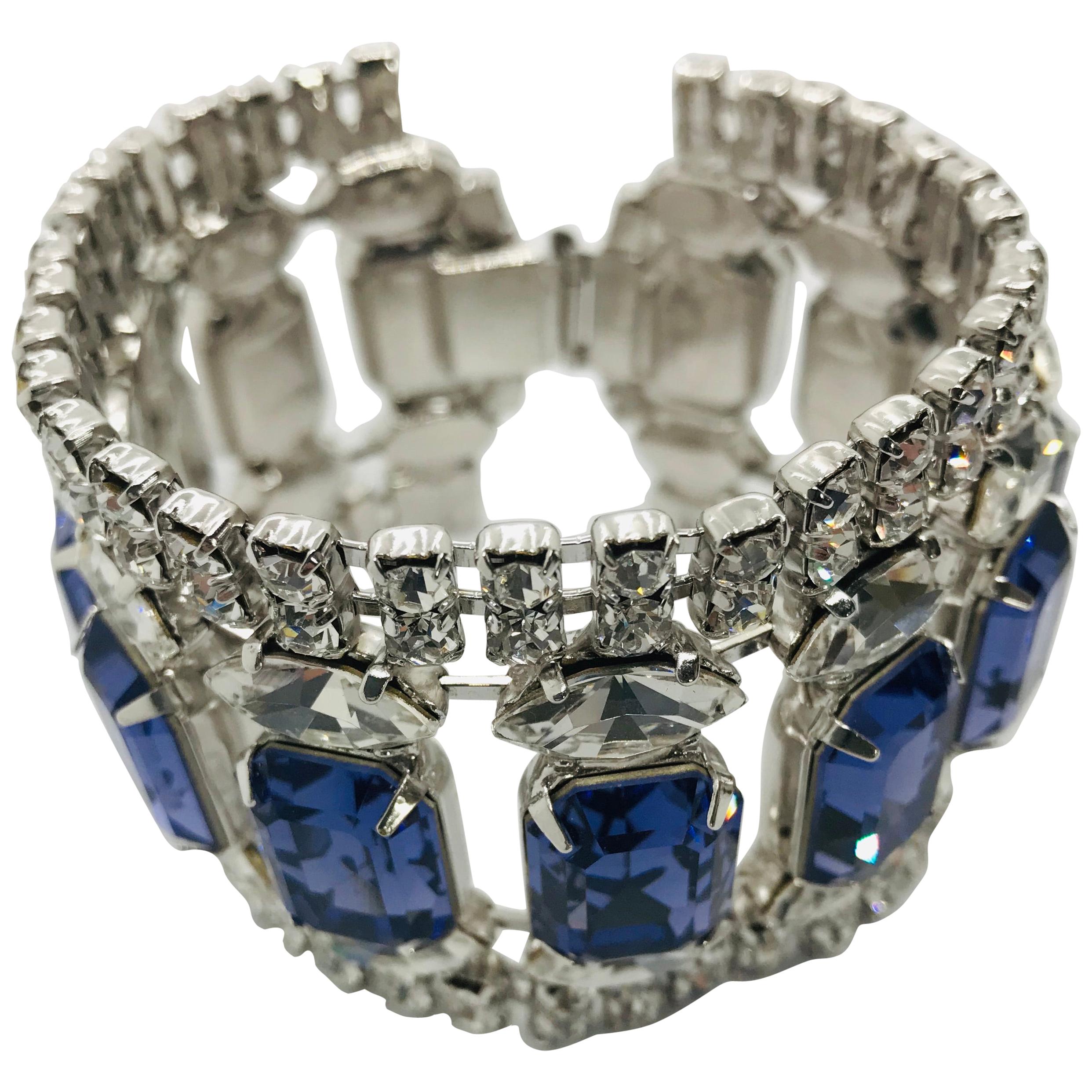 Swarovski Tanzanite and Vintage Crystal Flex Cuff Bracelet For Sale