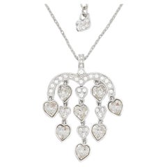 Swarovski Tassels Chandelier Heart Love Crystals Drop Silver Pendant Necklace