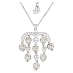 Swarovski Tassels Chandelier Heart Love Crystals Drop Silver Pendant Necklace