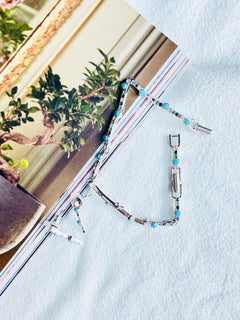 Swarovski Turquoise Tennis Black Crystals Bracelet & Earrings Silver Gift Set