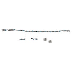 Swarovski Turquoise Tennis Black Crystals Bracelet & Earrings Silver Gift Set