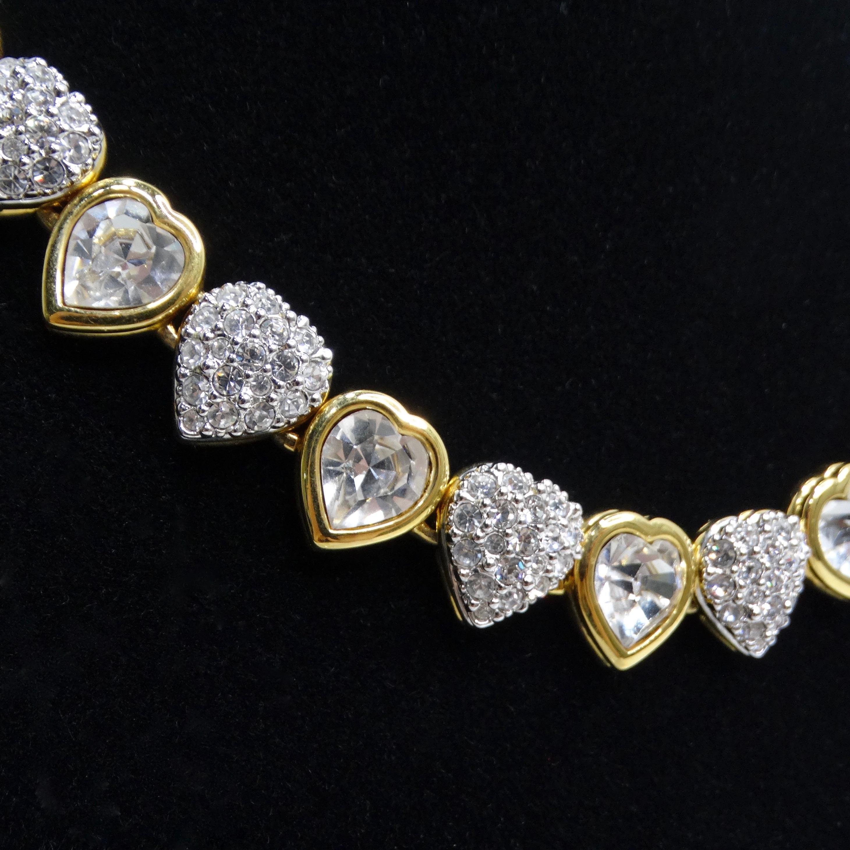 Swarovski Vintage 14K Gold Plated Crystal Heart Choker In Good Condition For Sale In Scottsdale, AZ