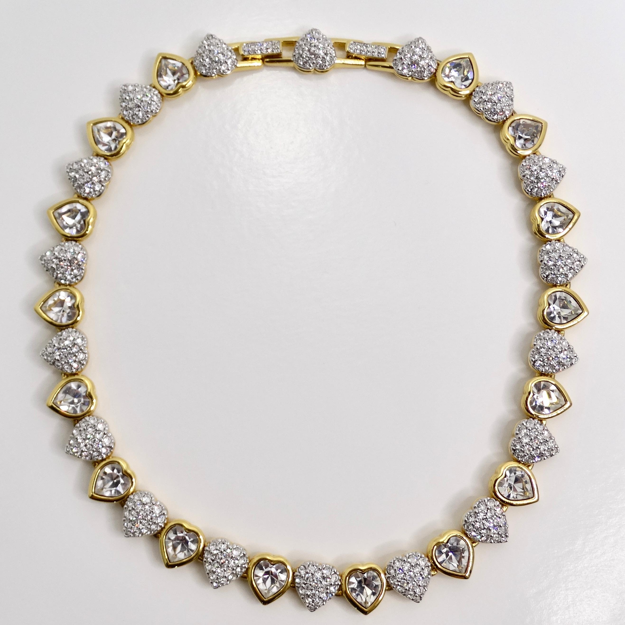 Swarovski Vintage 14 carats plaqué or et cristal en forme de cœur Unisexe en vente