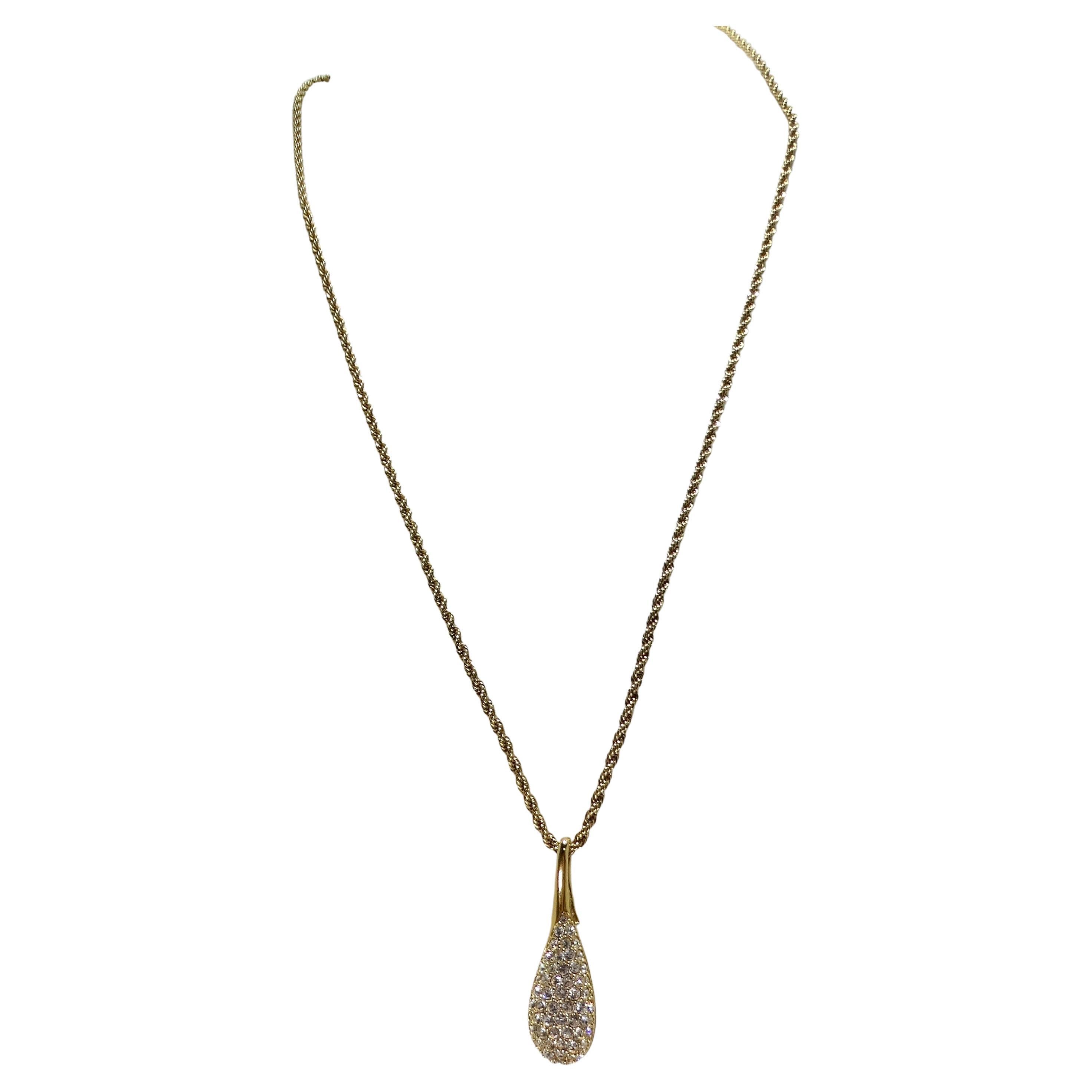Swarovski Vintage 18K Gold Plated Crystal Pendant Necklace For Sale