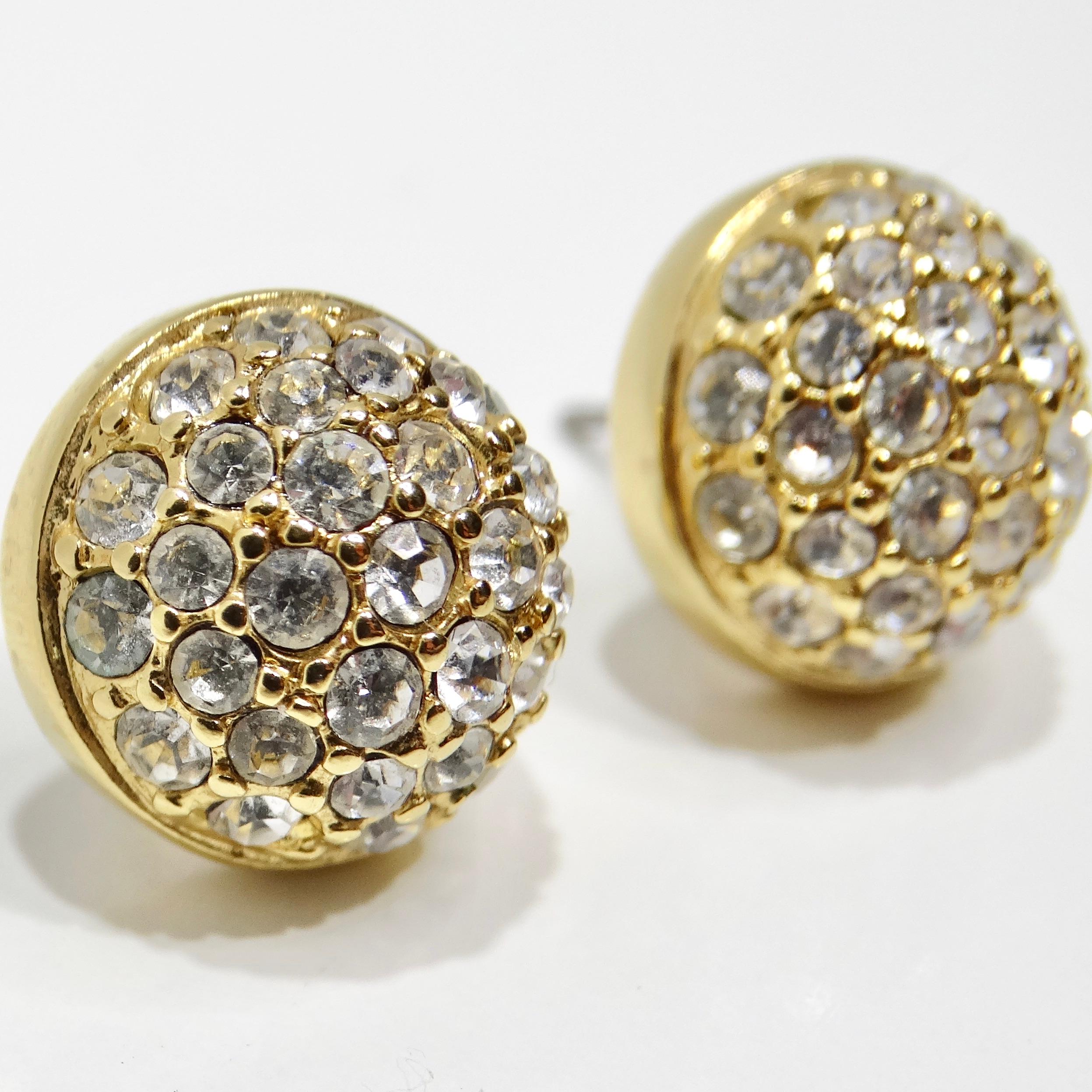 Swarovski Vintage 18K Gold Plated Rhinestone Stud Earrings In Good Condition For Sale In Scottsdale, AZ