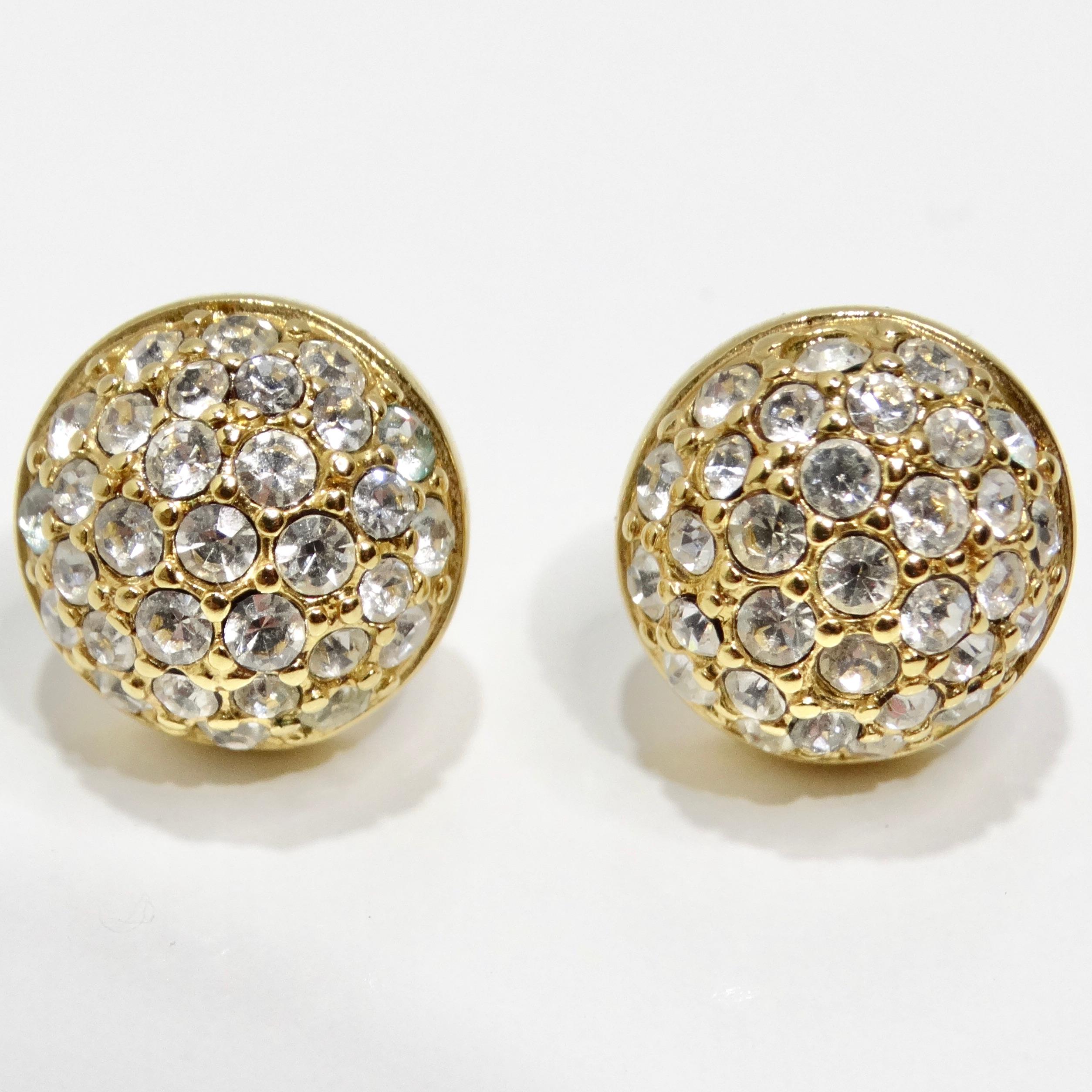 Swarovski Vintage 18K Gold Plated Rhinestone Stud Earrings For Sale 3