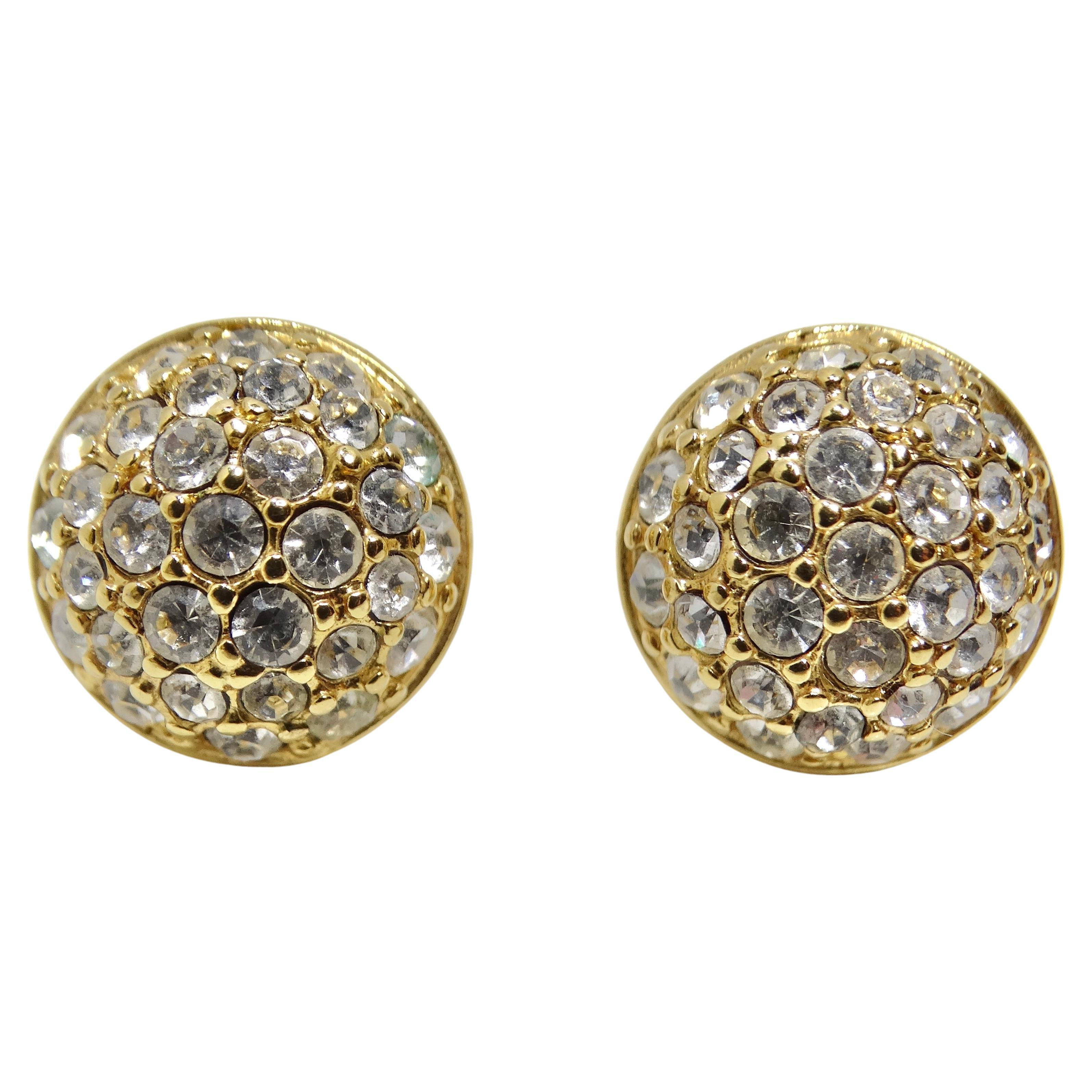 Swarovski Vintage 18K Gold Plated Rhinestone Stud Earrings For Sale