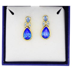 Swarovski Vintage Baroque Sapphire Navy Crystals Water Drop Pierced Earrings