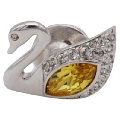 Swarovski Vintage Classic Crystal Iconic Swan Yellow Women Silver Brooch Pin For Sale