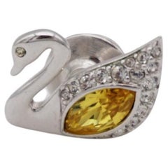 Swarovski Vintage Classic Crystal Iconic Swan Yellow Women Silver Brooch Pin
