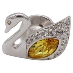 Swarovski Vintage Classic Crystals Iconic Swan Yellow Silver Brooch Pin