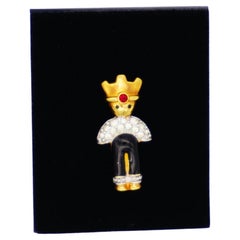 Swarovski Retro Cute Prince Boy Crystals Black Enamel Red Brooch, Gold Plated