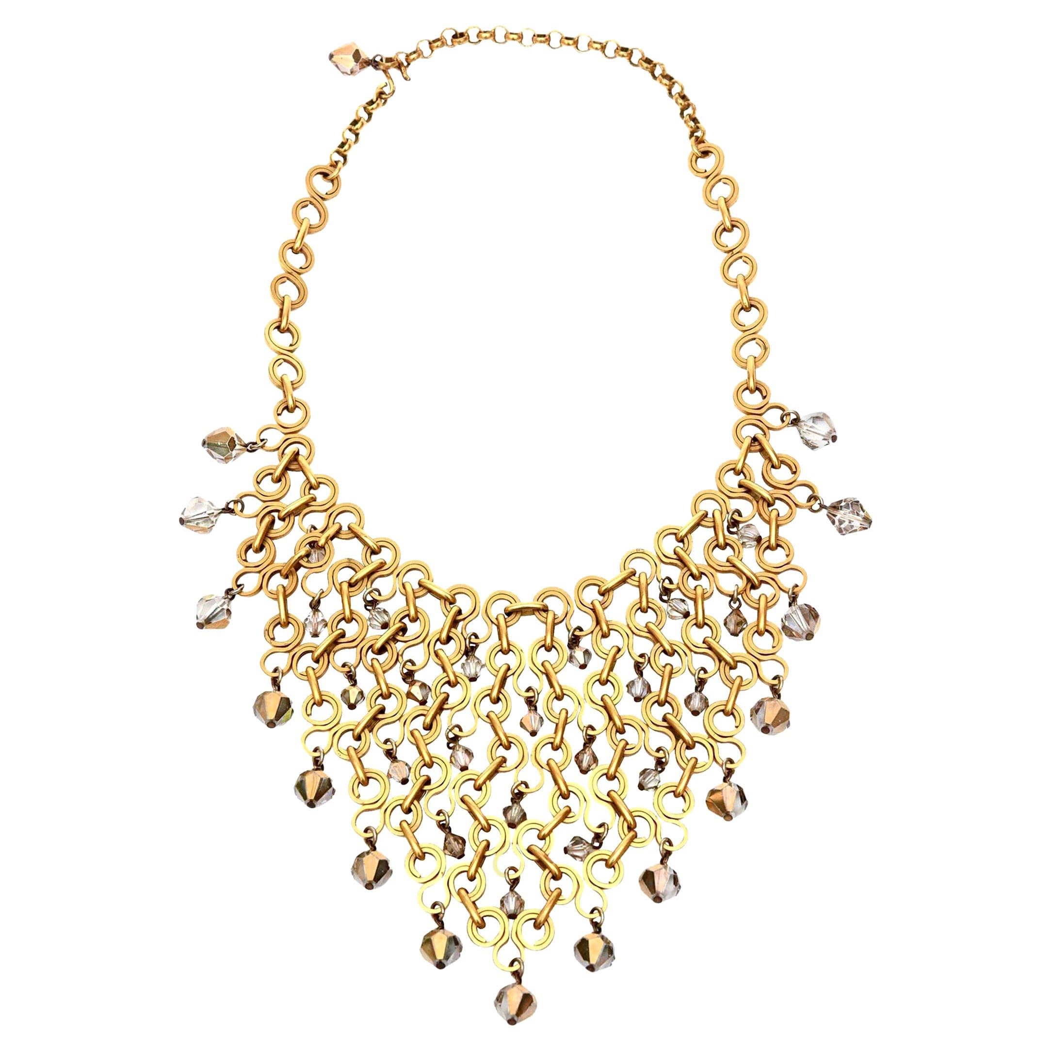 Swarovski Collana con pettorina in cristallo sfaccettato grigio Vintage francese Paco Rabanne Attrib. in vendita