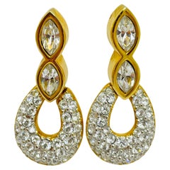 SWAROVSKI vintage gold plated crystal designer runway drop earrings