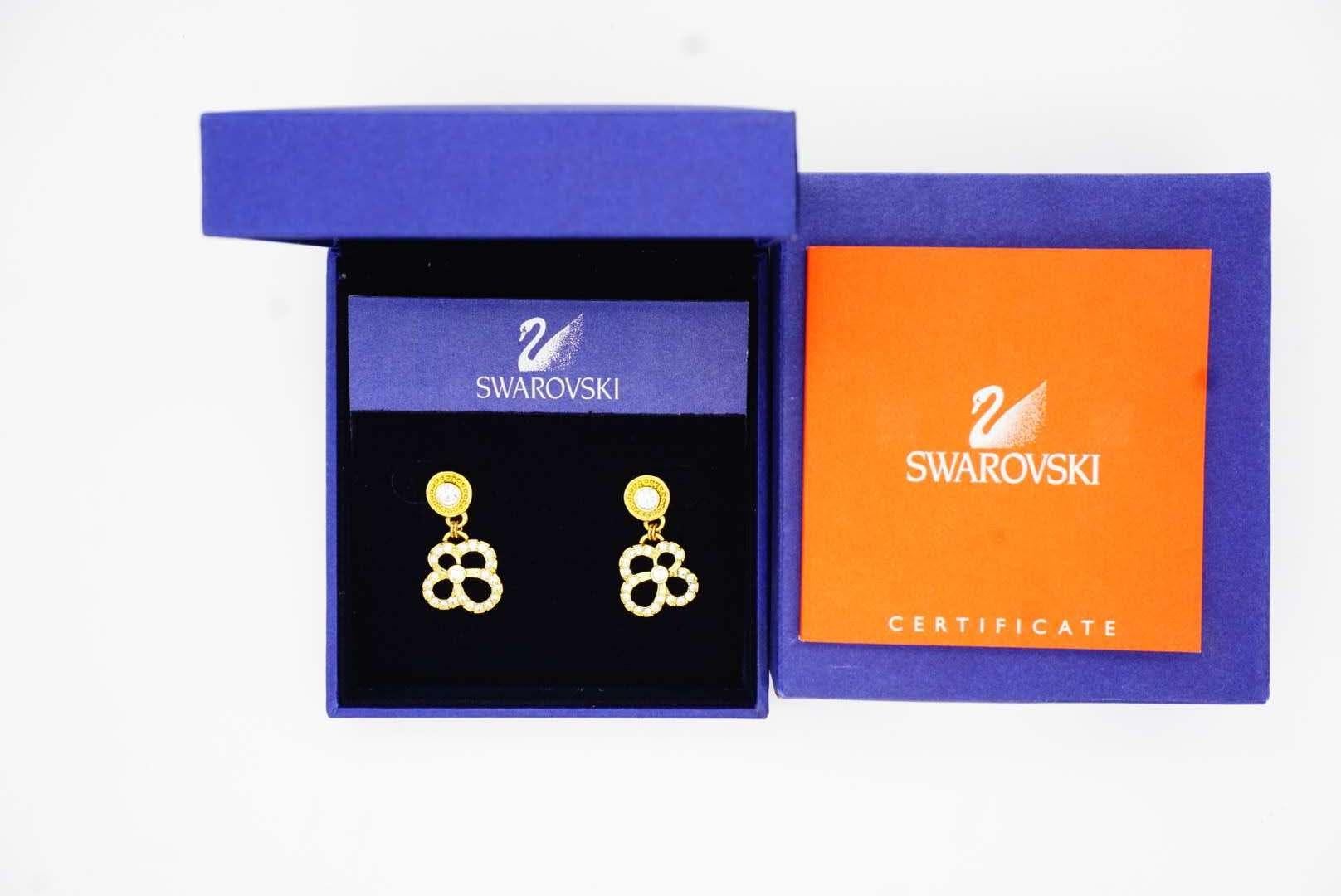 Swarovski Vintage Openwork Floral Pansy Clover Crystals Gold Pierced Earrings 6