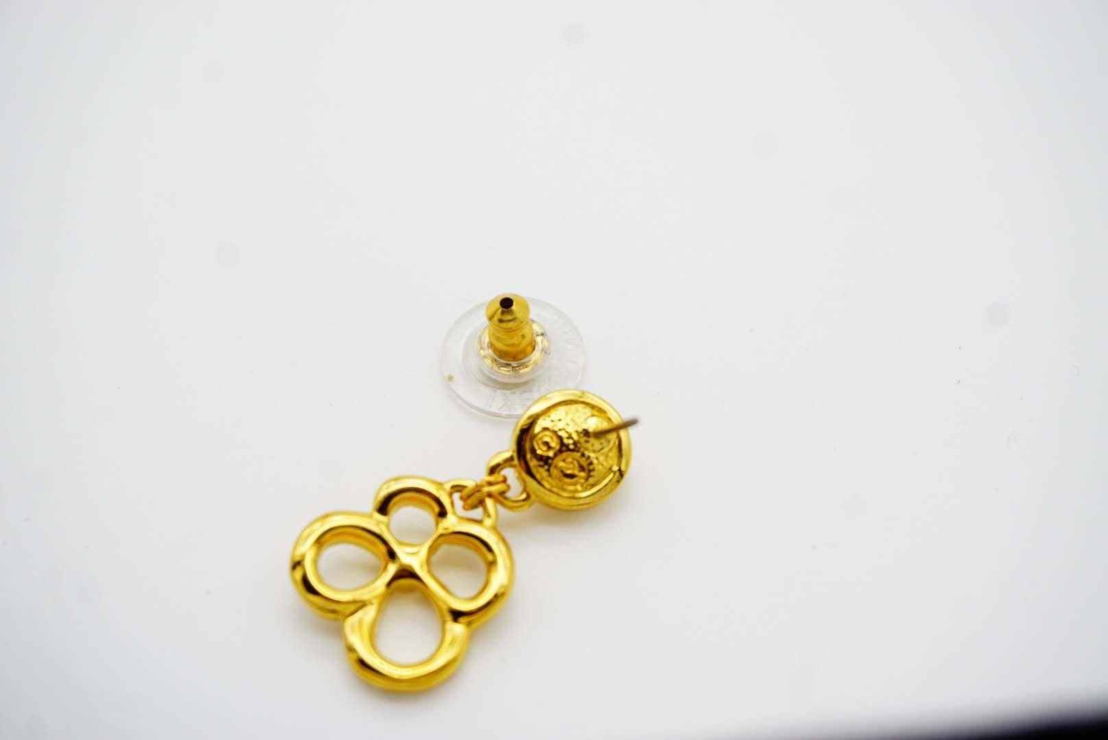 Swarovski Vintage Openwork Floral Pansy Clover Crystals Gold Pierced Earrings 9