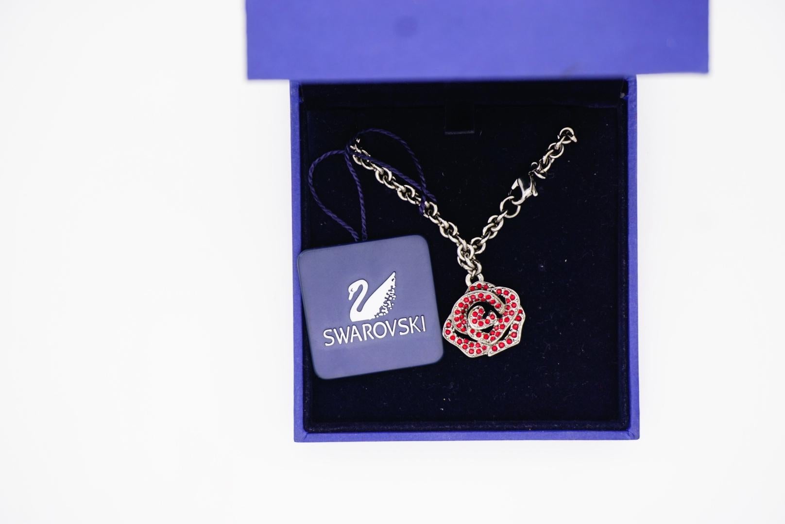 Swarovski Vintage Vivid Rose Red Crystal Pendant Charm Hollow Silver Bracelet For Sale 5