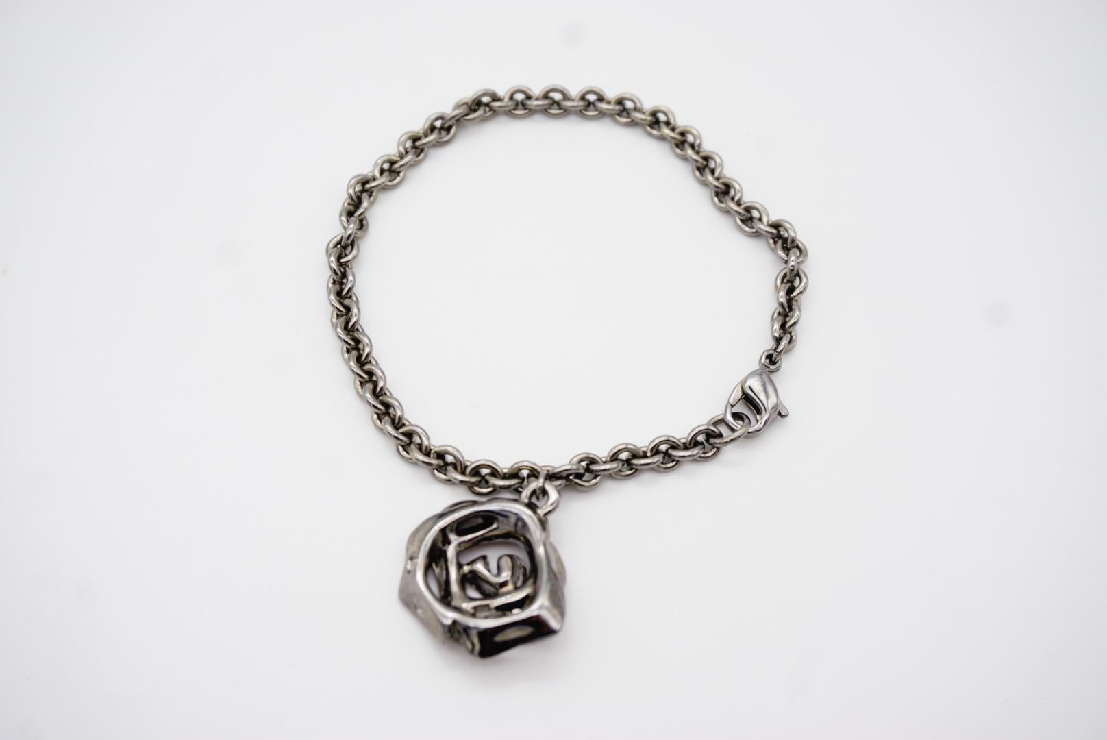 Women's or Men's Swarovski Vintage Vivid Rose Red Crystal Pendant Charm Hollow Silver Bracelet For Sale