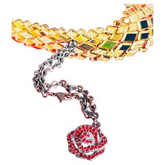 Swarovski Vintage Vivid Rose Ruby Crystals Ciondolo Charm Chain Bracciale d'Argento
